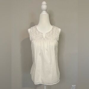 Talbots White Embellished Pleated Tank Top